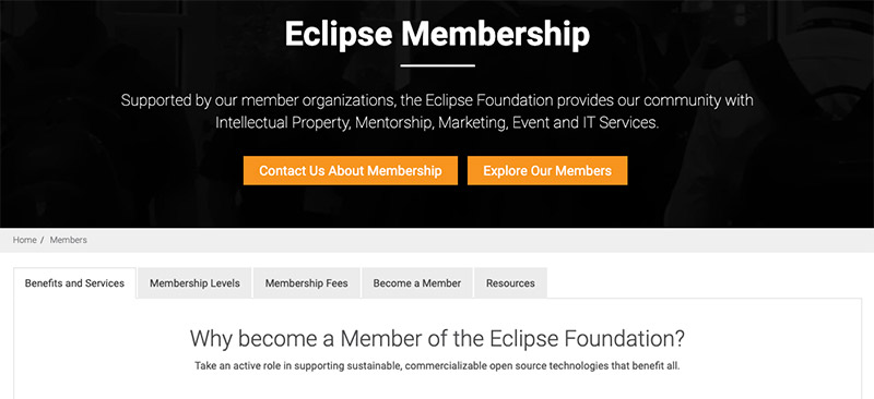 Screenshot of the Eclipse Membership landing page